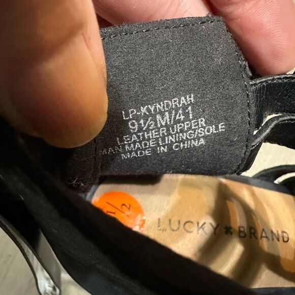 Lucky Brand Black Kyndrah Leather Sandals - Size‎ 9.5 Cage Open Toe - Picture 3 of 15
